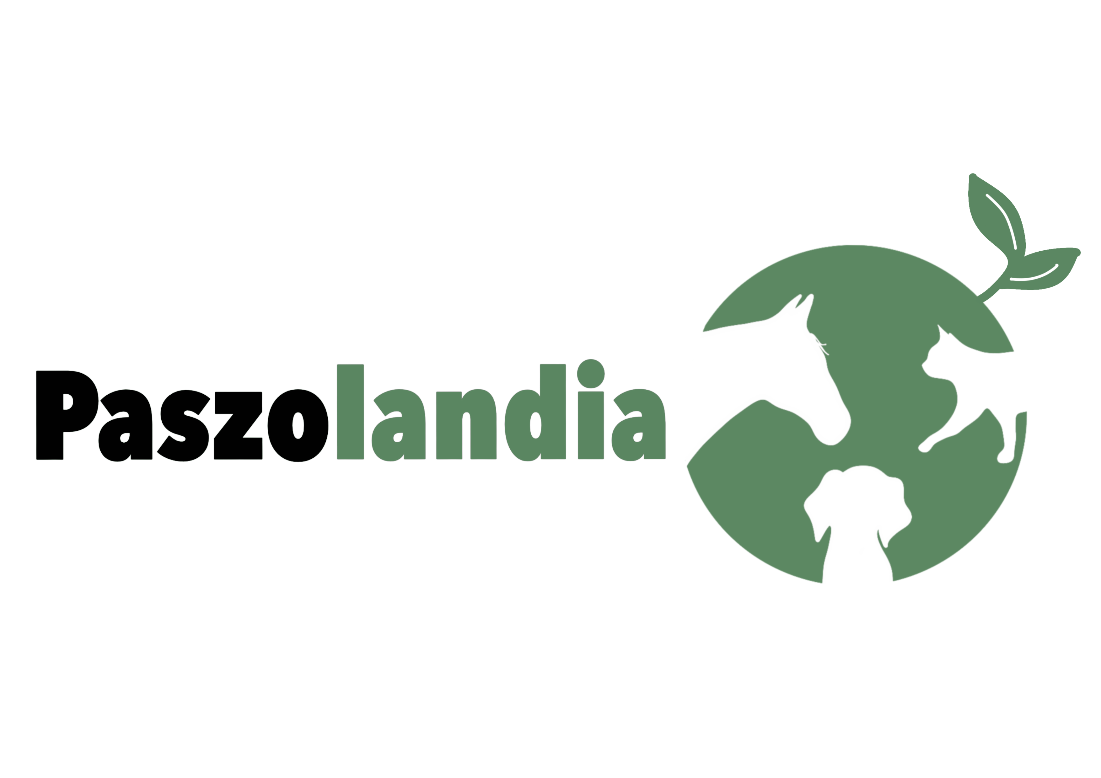 Napis Paszolandia i logo. Sklep z paszami dla koni, karmami dla psów i kotów.