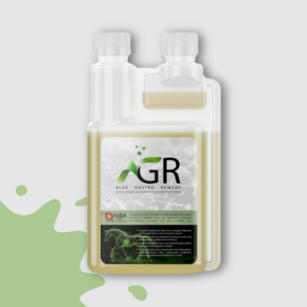 Butelka z dozownikiem Aloe Gastro Remedy dla koni wrzodowych.