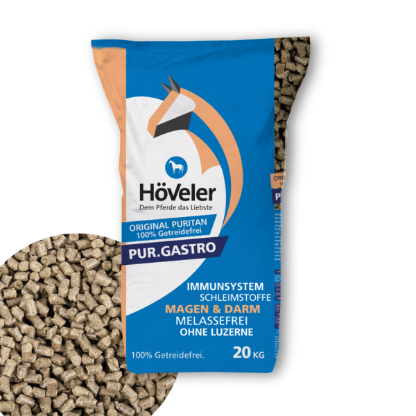 Niebieski worek paszy dla koni z wrażliwym układem pokarmowym HÖVELER Pur.Gastro 20 kg.
