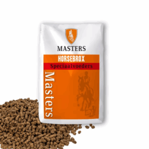 Biało-pomarańczowy worek paszy dla koni MASTERS Omega Plus.