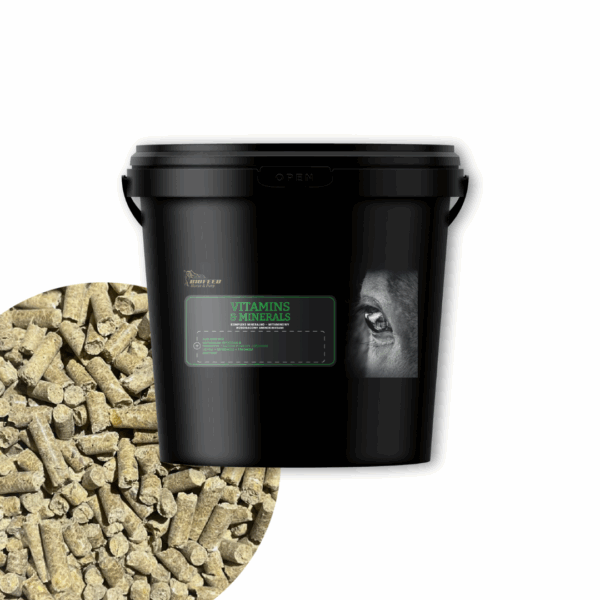 Witaminy dla koni w czarnym wiaderku Biofeed